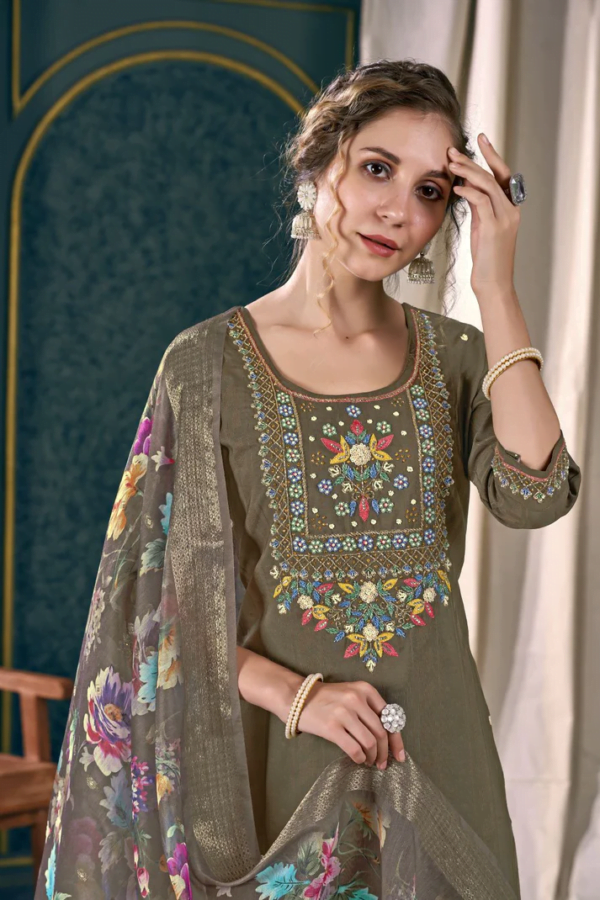 Timeless Glam Hand-Embroidered Three-Piece Elegance for Parties